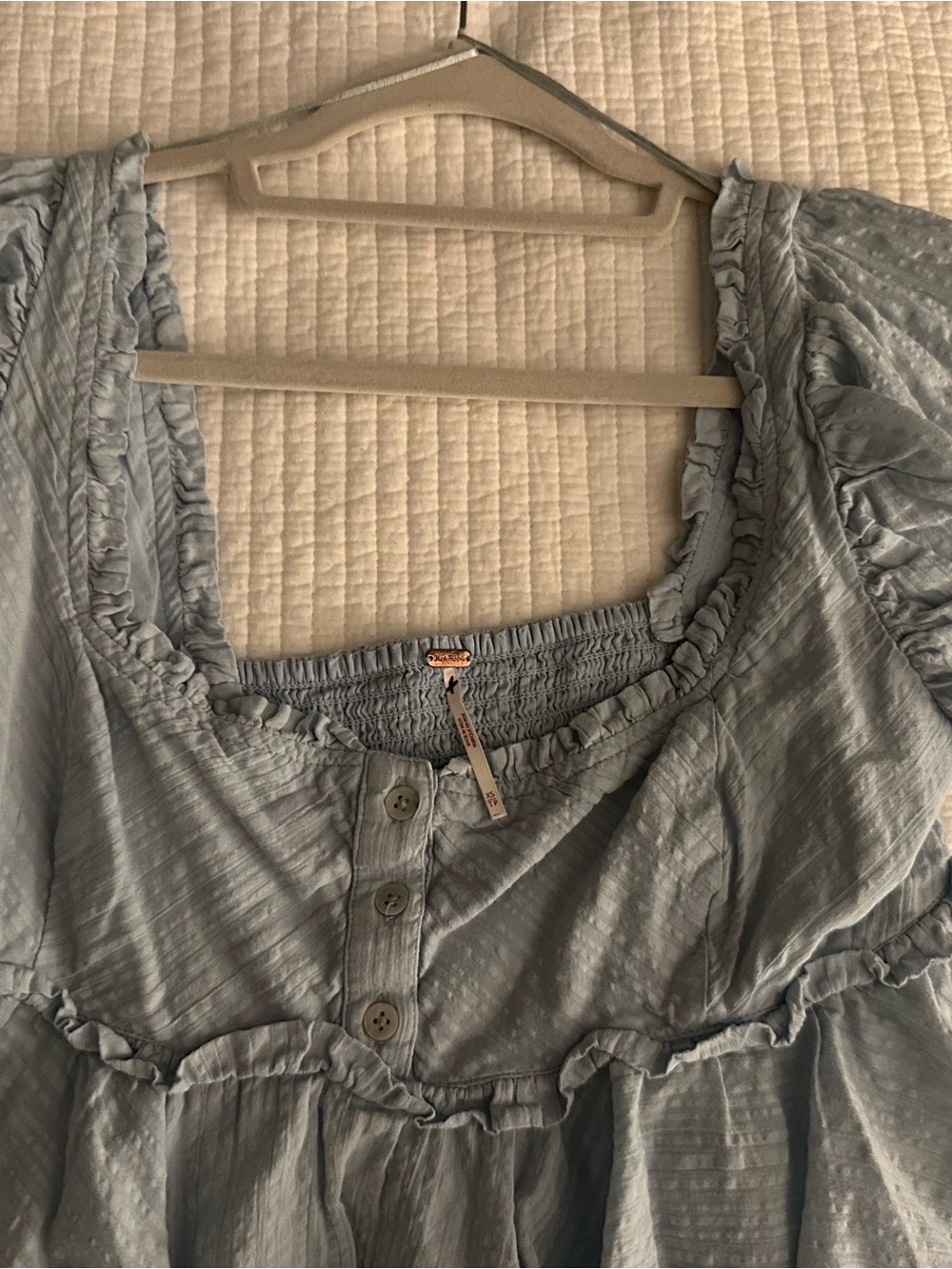 Free People Dusty Blue Ruffle Peasant Tunic